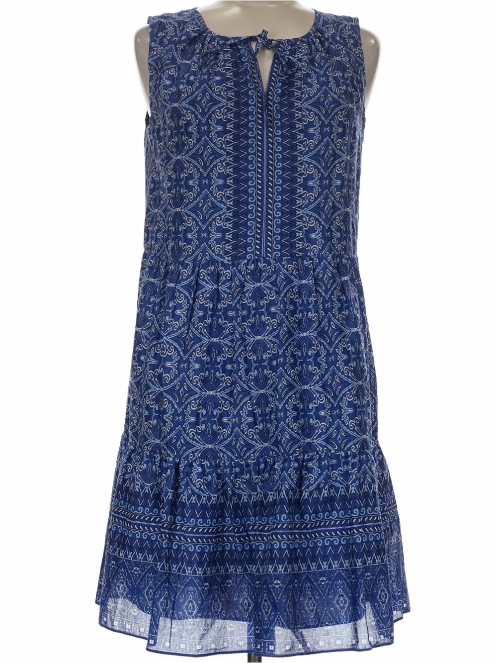 Talbots Navy and White Printed Sleeveless Tiered Dress